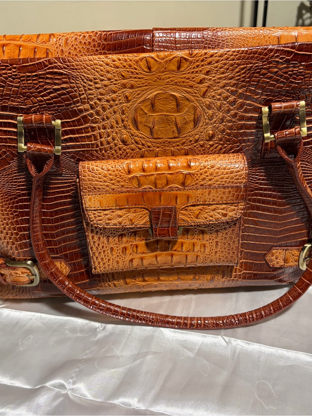 Brown Croc-Embossed Leather Tote Bag - Classic Women's Handbag